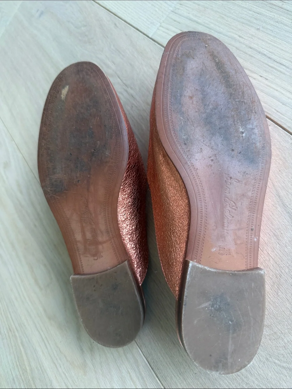 Sam Edelman Metallic Rose Gold/Orange Backless Loafers Mules - Picture 2 of 2
